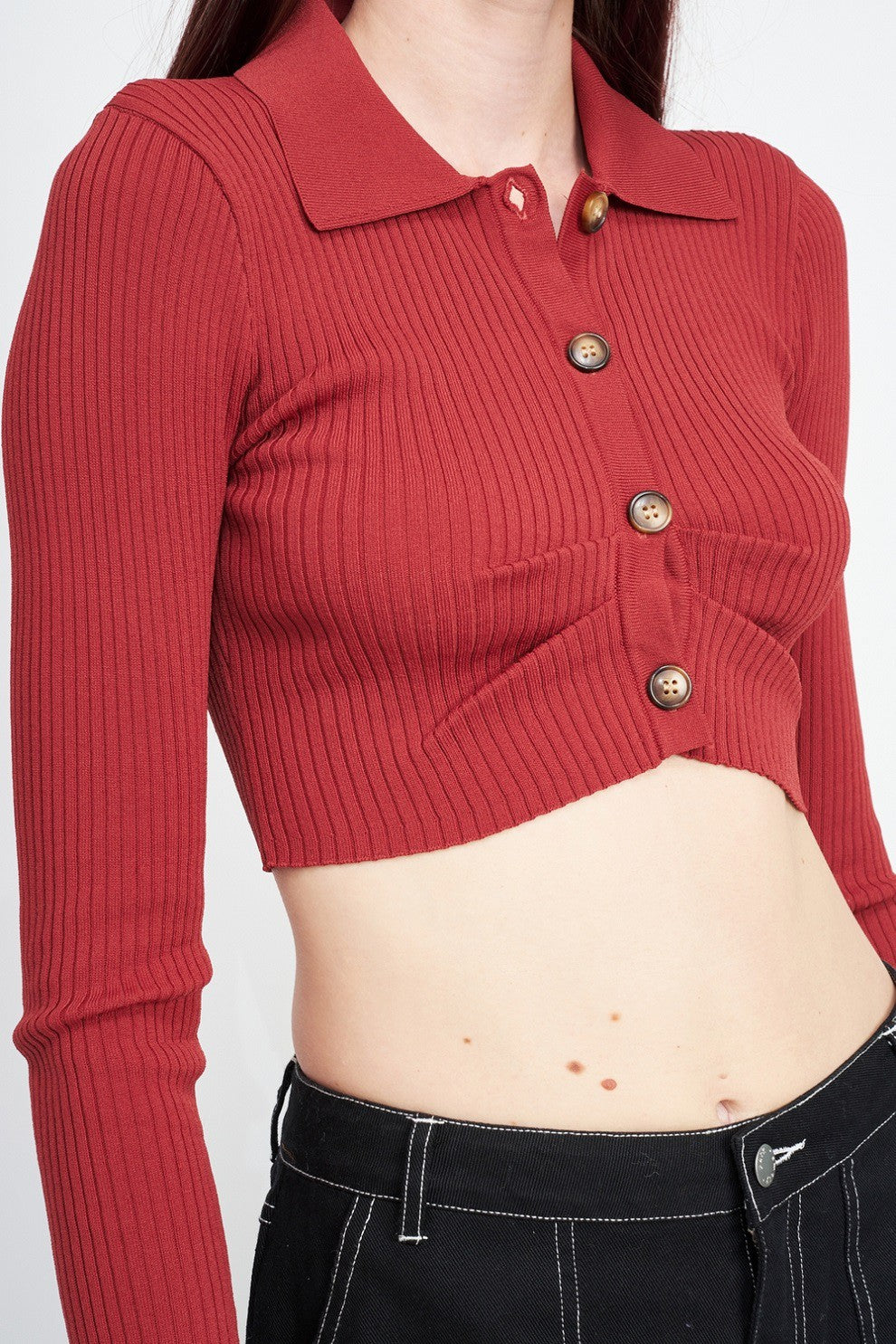 Long Sleeve Button Up Crop Top 1
