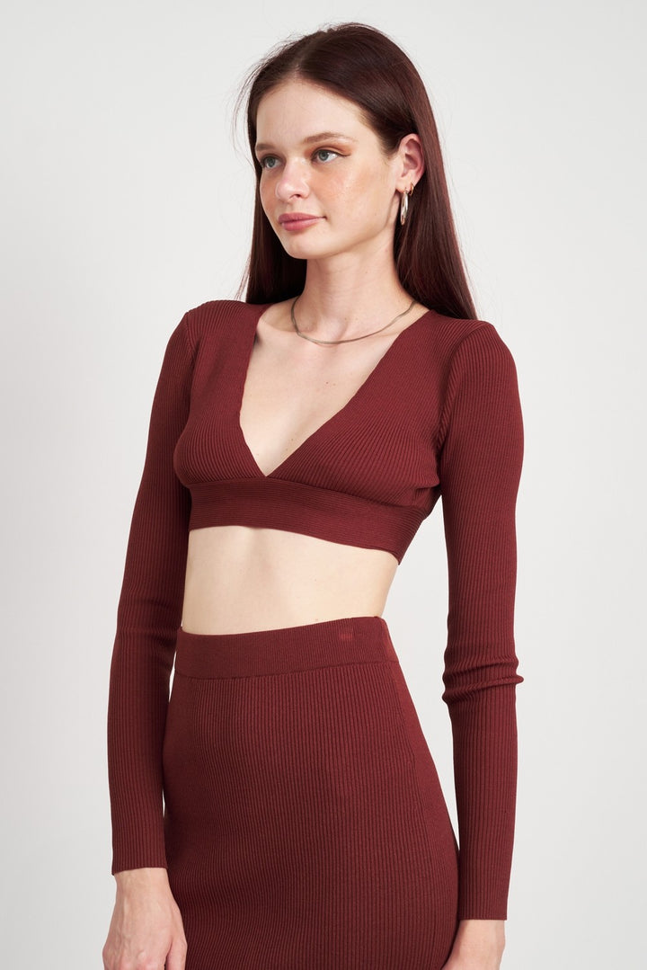 V Neck Cropped Sweater Top