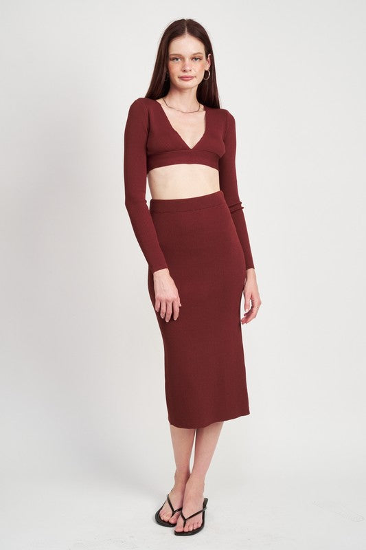 Brown V Neck Cropped Sweater Top