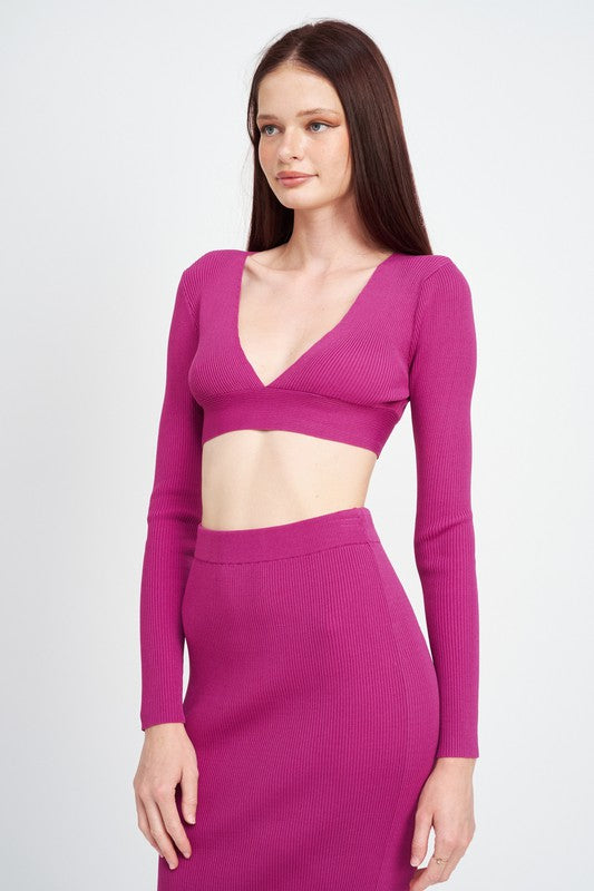V Neck Cropped Sweater Top