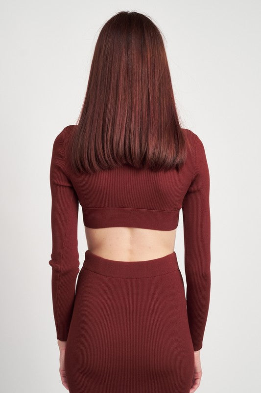 V Neck Cropped Sweater Top