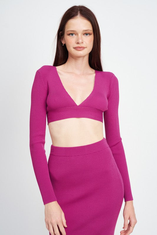 V Neck Cropped Sweater Top