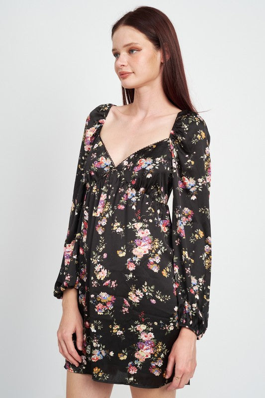 Floral Long Sleeve Baby Doll Dress