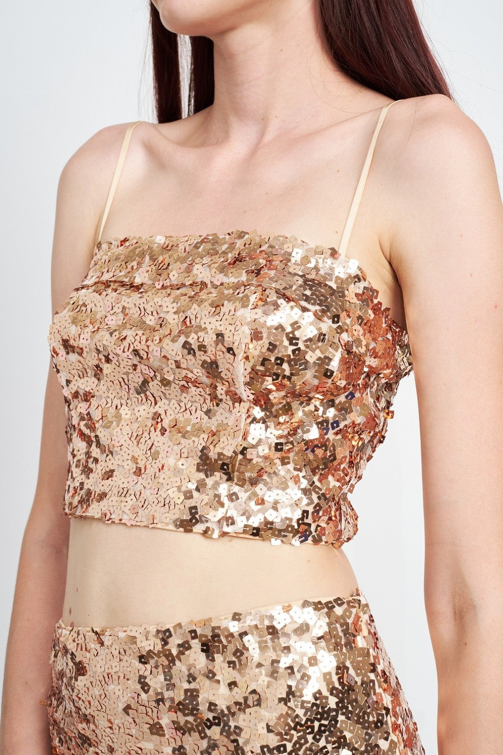 Brown Sequin Reched Tube Top