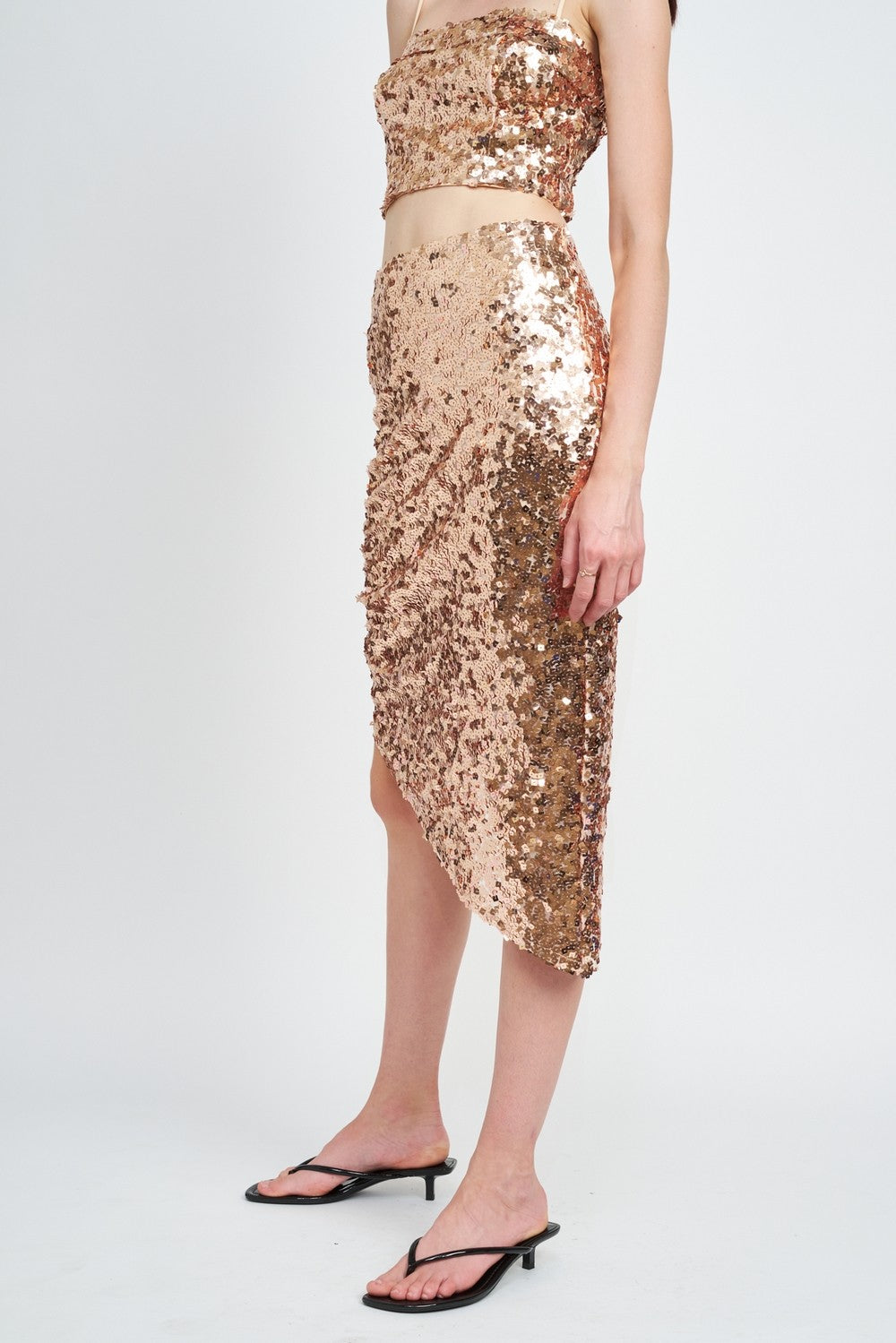 Sequin Shirred Midi Skirt