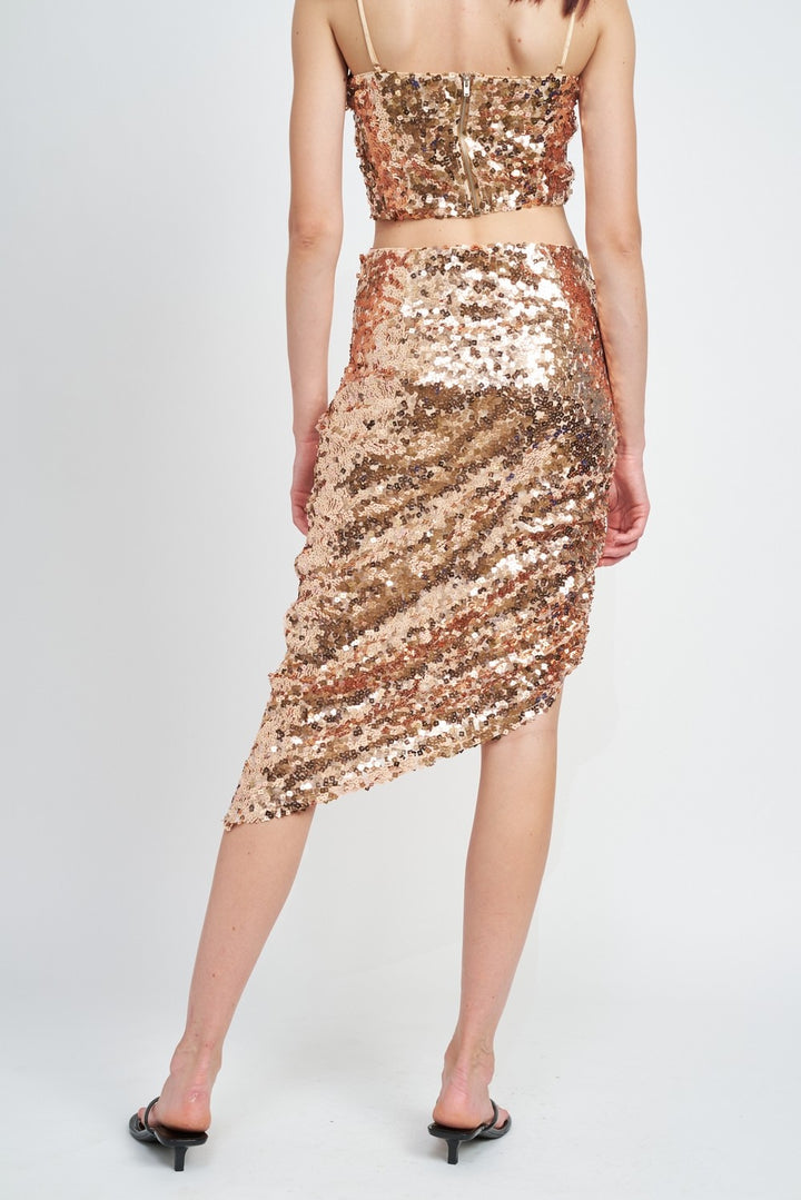 Sequin Shirred Midi Skirt