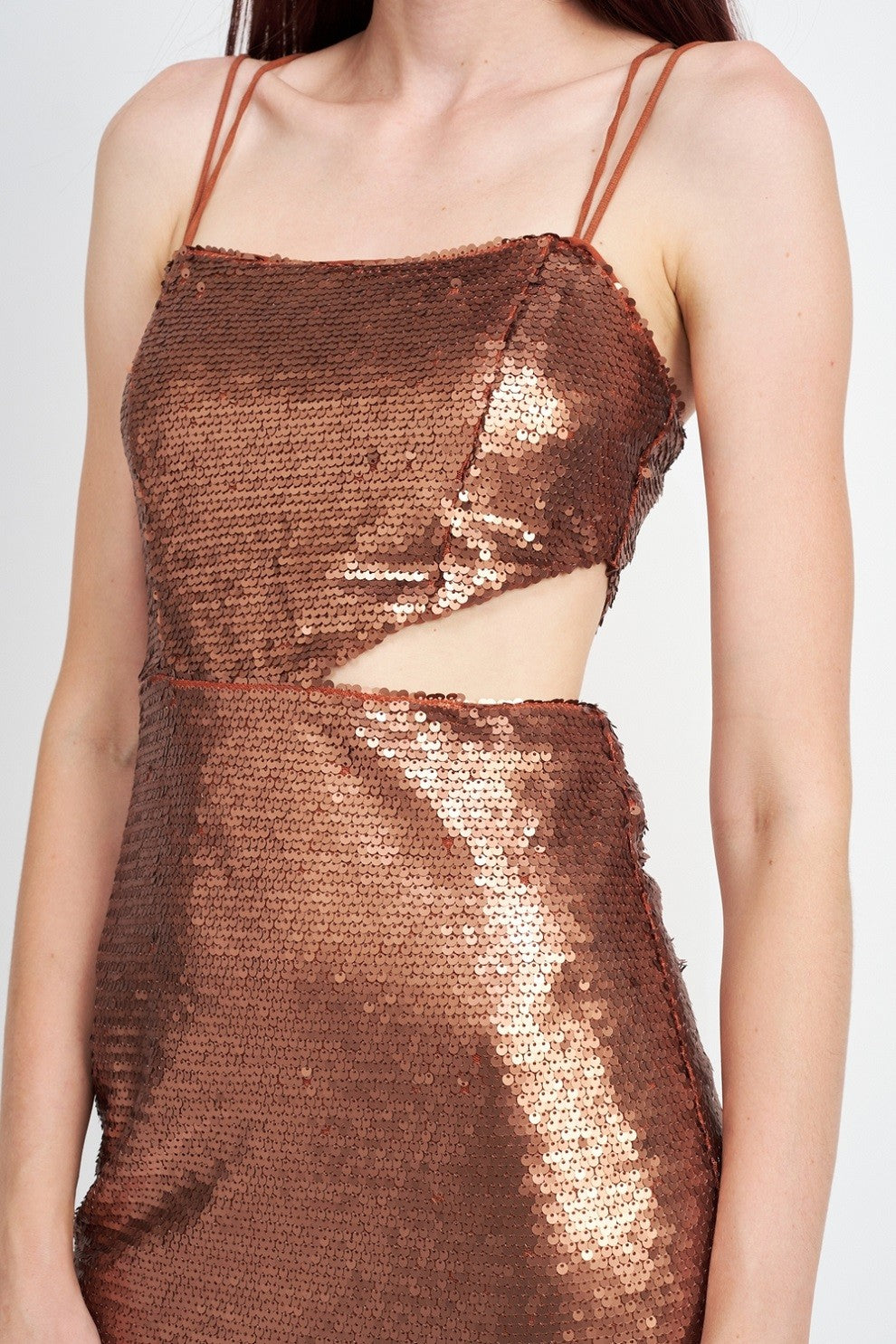 Rust Sequin Mini Dress With Cut Out