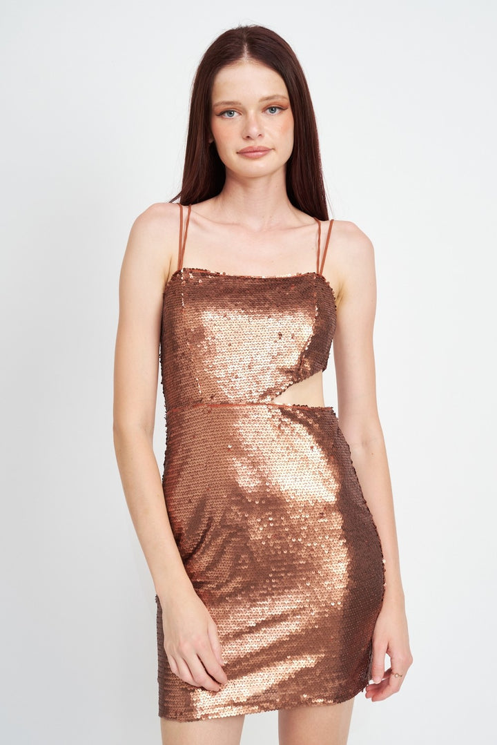 Ivory Sequin Mini Dress With Cut Out