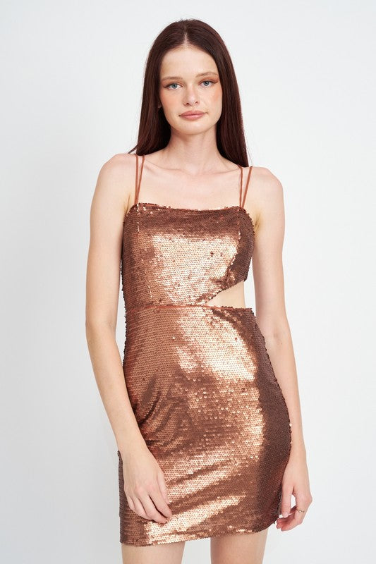 Ivory Sequin Mini Dress With Cut Out