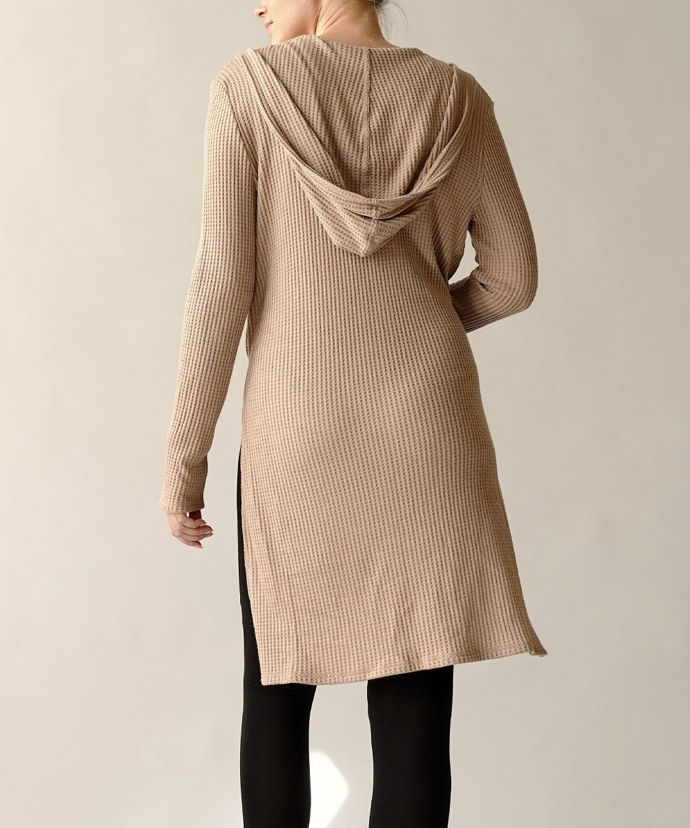 Bamboo Waffle Slim Cardigan With A Hoodie
