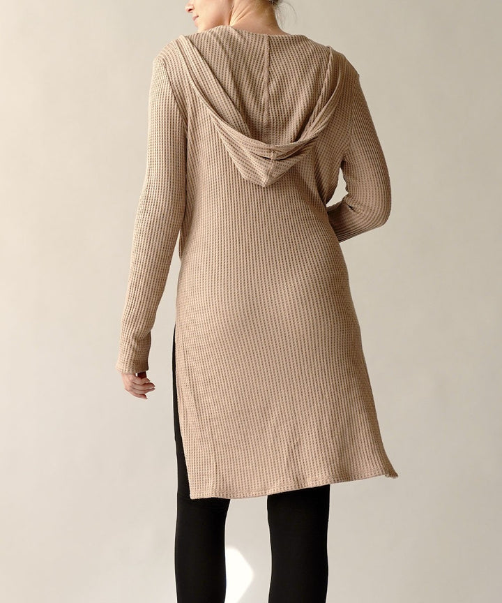 Bamboo Waffle Slim Cardigan With A Hoodie