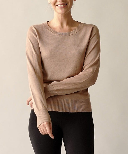 TAUPE Bamboo Sweater Crew Neck Top 1