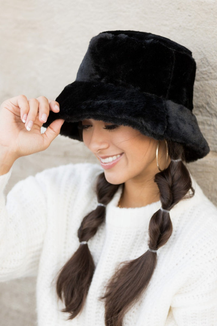 White Plush Bucket Hat