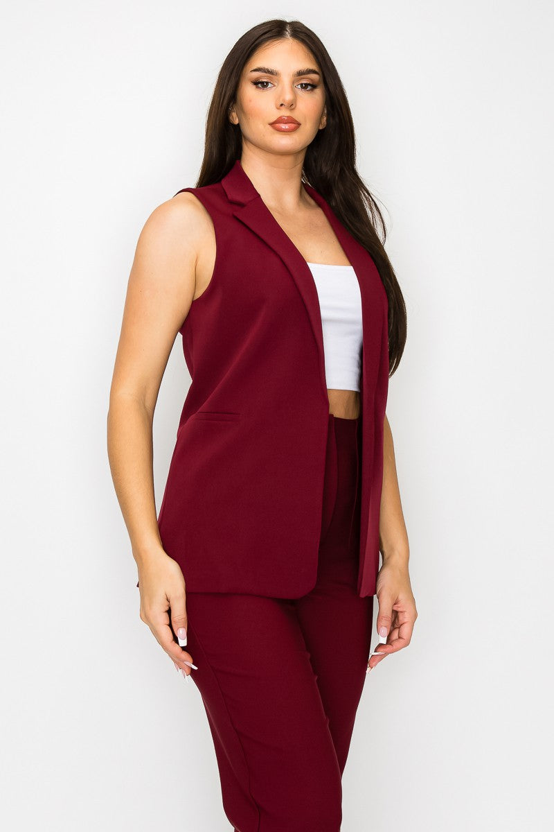 Orange Womens Dressy Solid Vest With Pockets