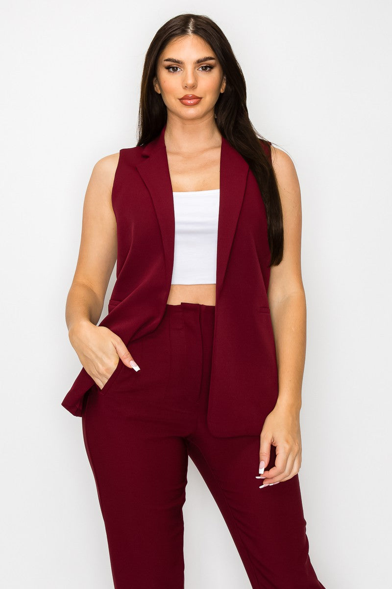 Orange Womens Dressy Solid Vest With Pockets