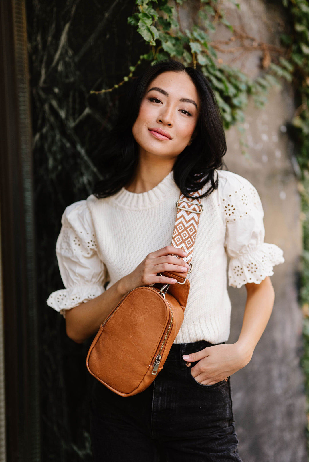 Black Sutton Sling Crossbody With Woven Strap