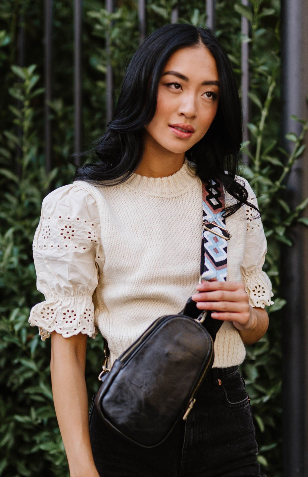 Camel Sutton Sling Crossbody With Woven Strap