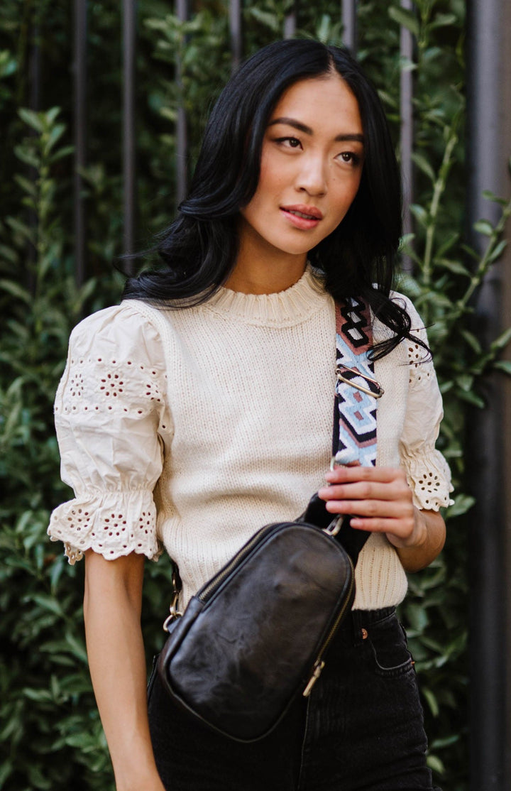 Camel Sutton Sling Crossbody With Woven Strap