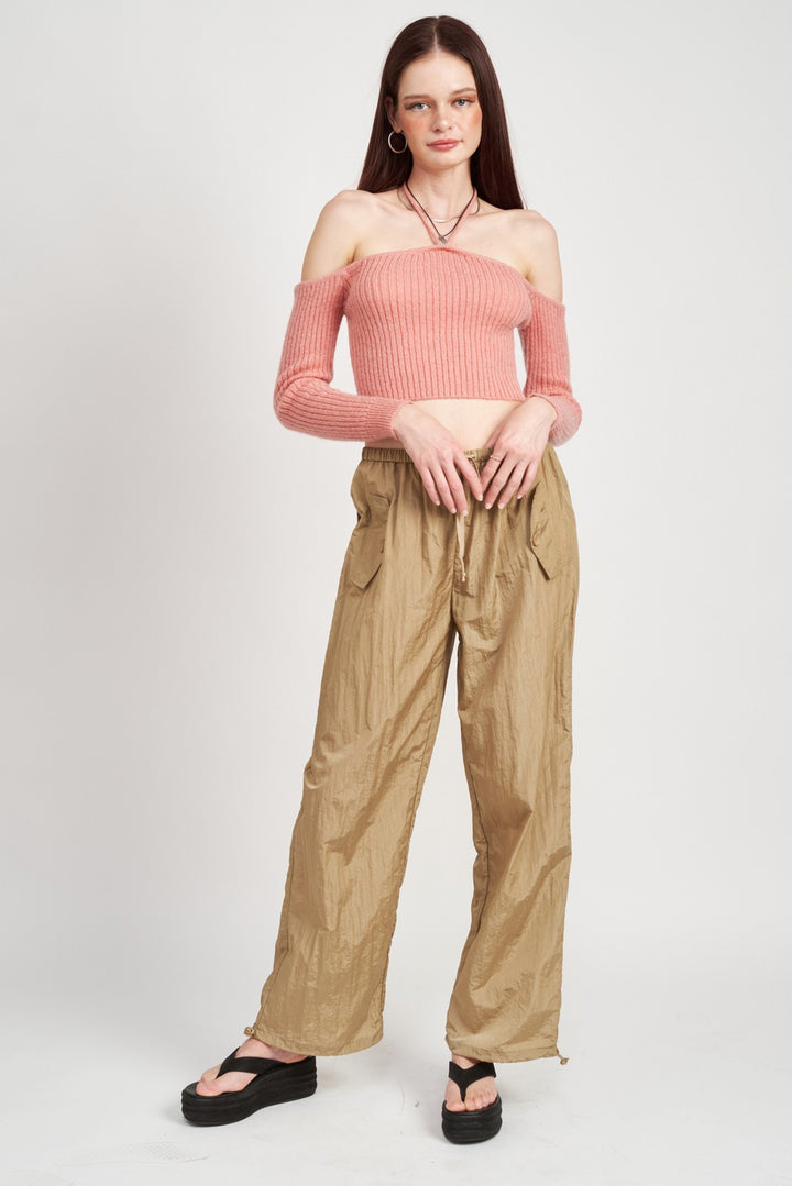 Rose Off The Shoulder Cropped Knit Top
