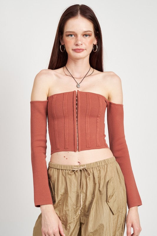 Mauve Long Sleeve Off Shoulder Top