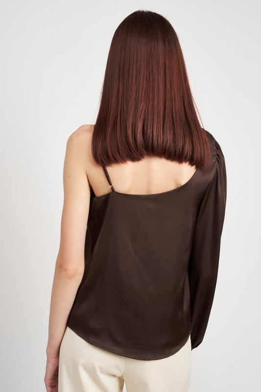 Champagne One Shoulder Blouse With Spaghetti Strap