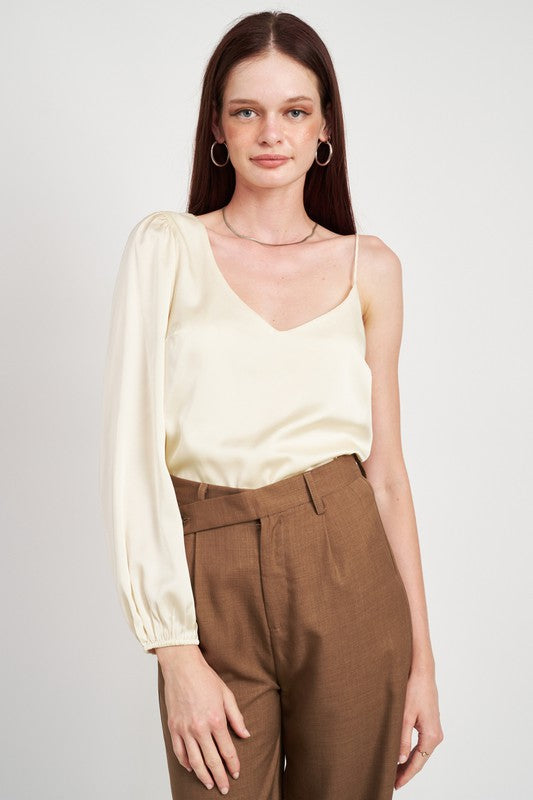 Champagne One Shoulder Blouse With Spaghetti Strap