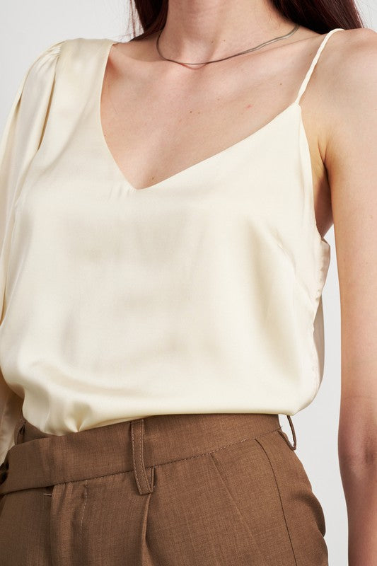 One Shoulder Blouse With Spaghetti Strap