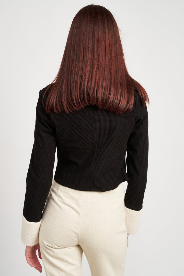 Contrasted Collar And Cuff Crop Jacket