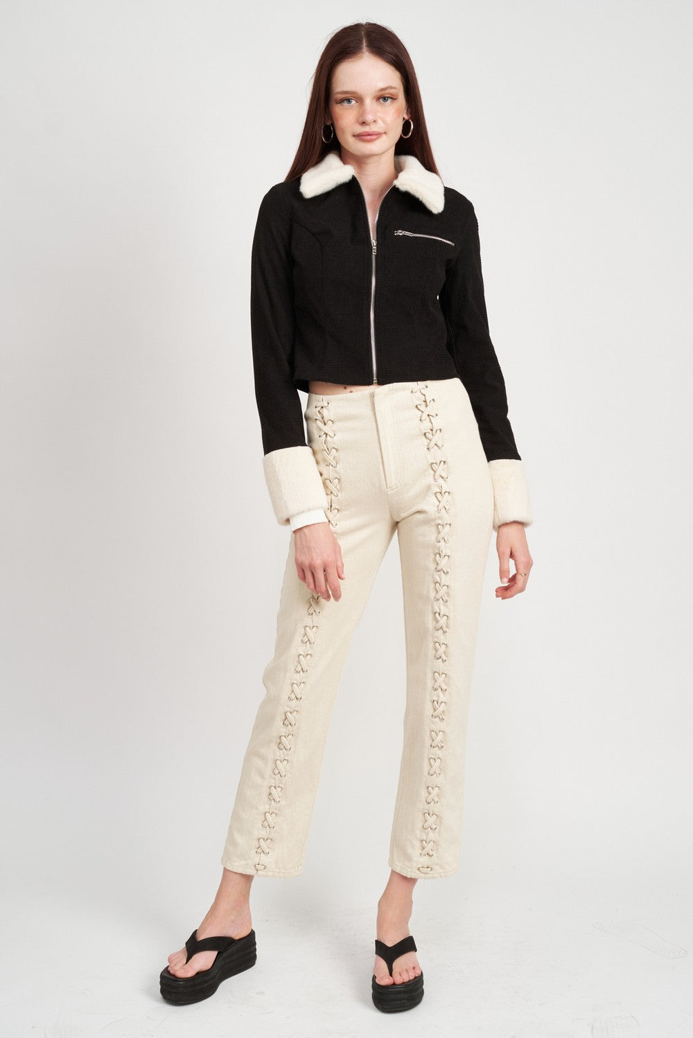 Contrasted Collar And Cuff Crop Jacket