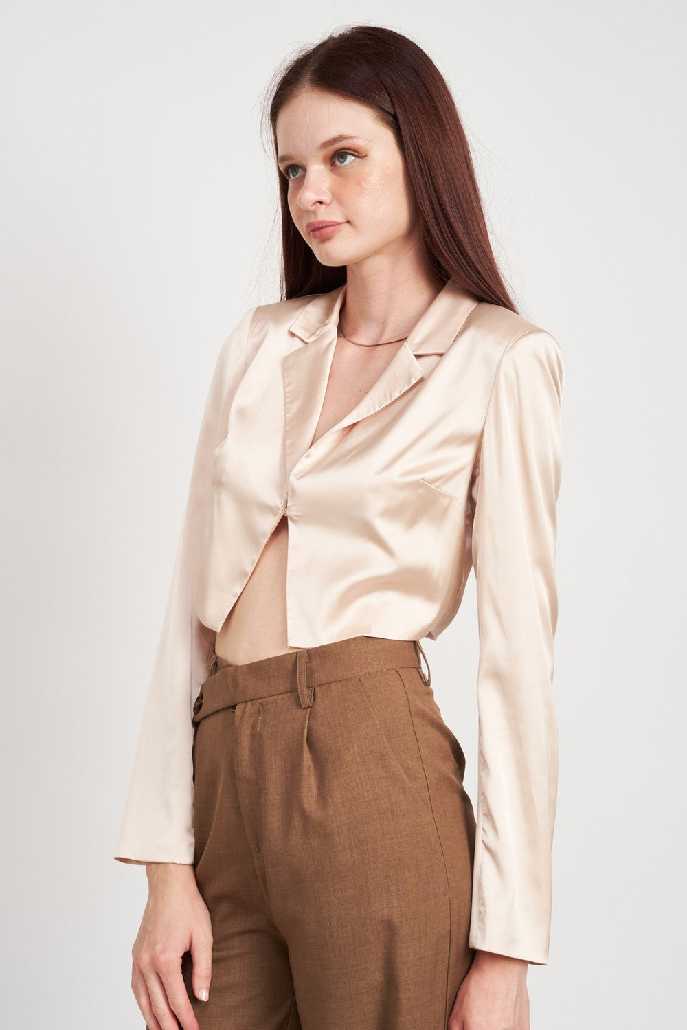 V Neck Long Sleeve Cropped Top