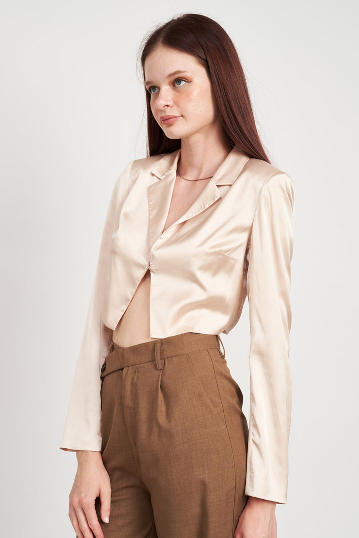 V Neck Long Sleeve Cropped Top