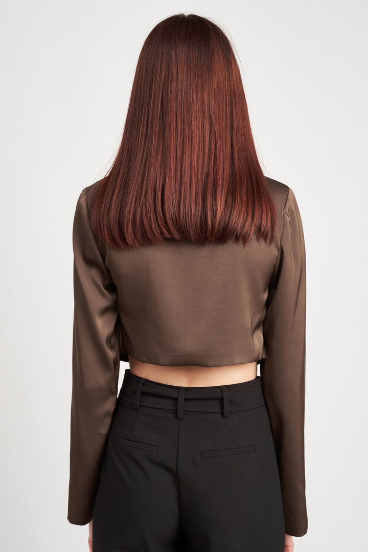 V Neck Long Sleeve Cropped Top