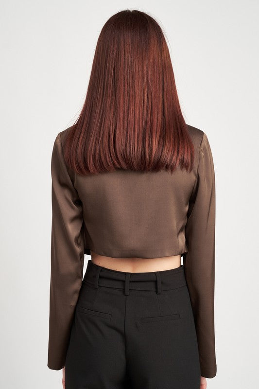 V Neck Long Sleeve Cropped Top