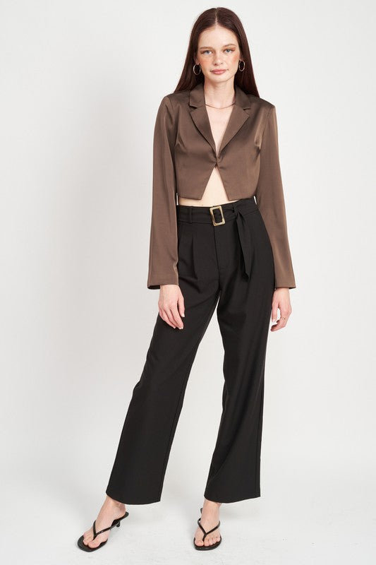 V Neck Long Sleeve Cropped Top