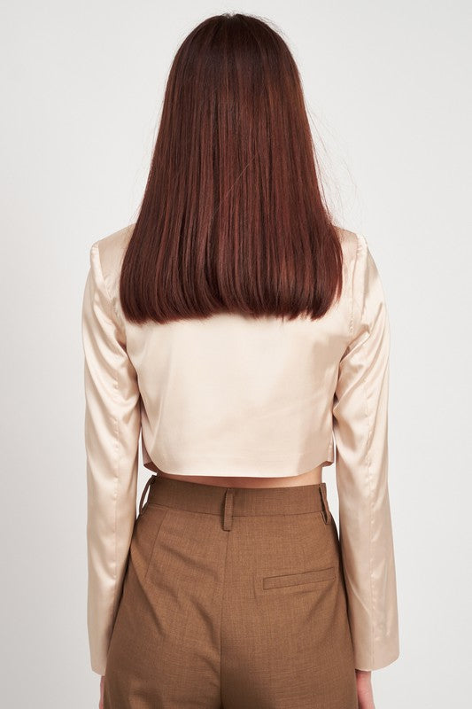 V Neck Long Sleeve Cropped Top