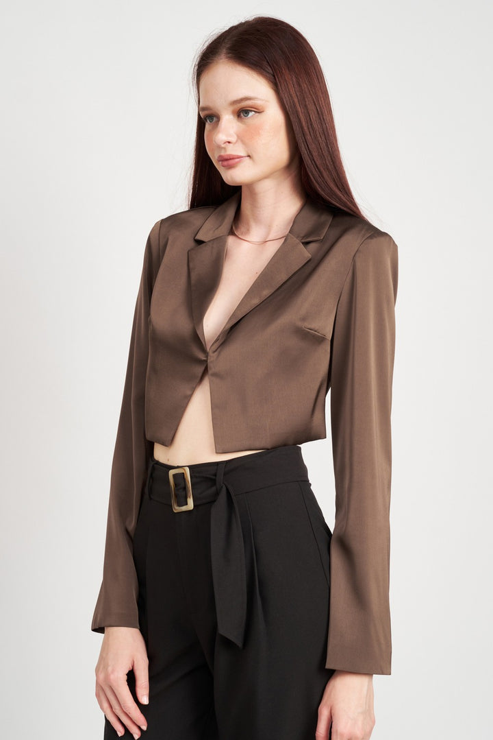 V Neck Long Sleeve Cropped Top