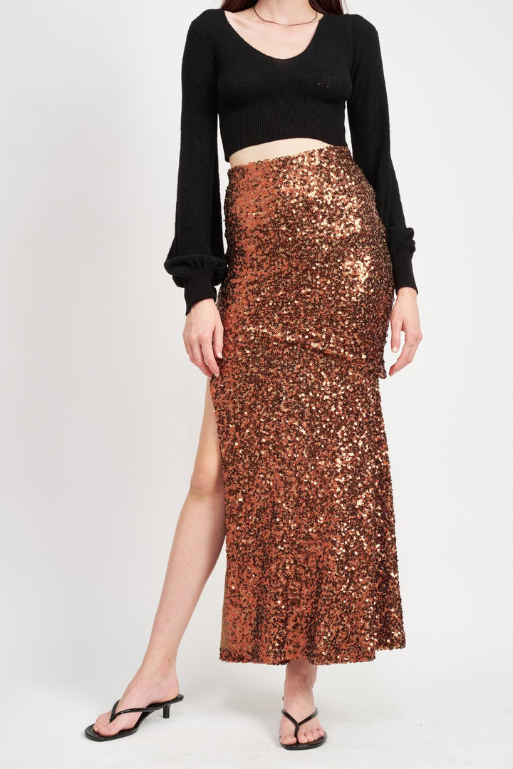 Brown Printed High Waist Maxi Skirt