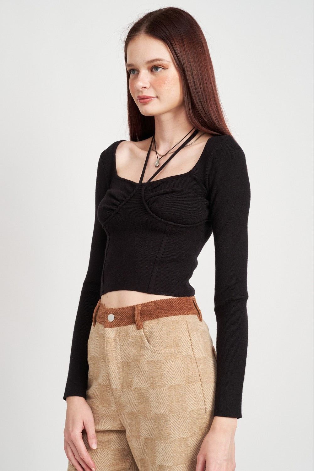 Long Sleeve Bustier Style Crop Top