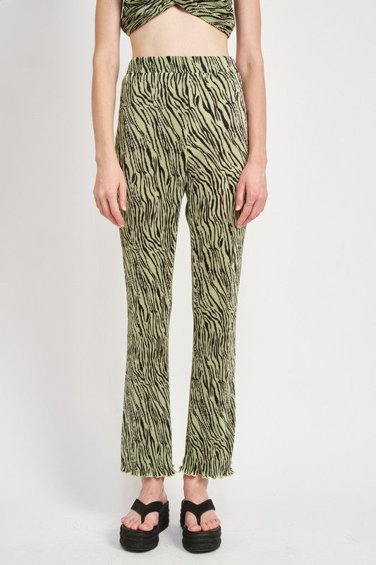 Green Zebra High Rise Flare Pleated Pants