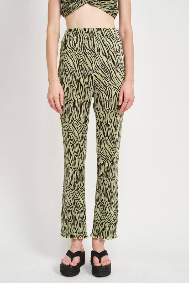 Green Zebra High Rise Flare Pleated Pants