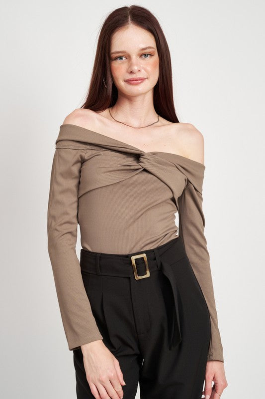 Black Twisted Off Shoulder Bodysuit