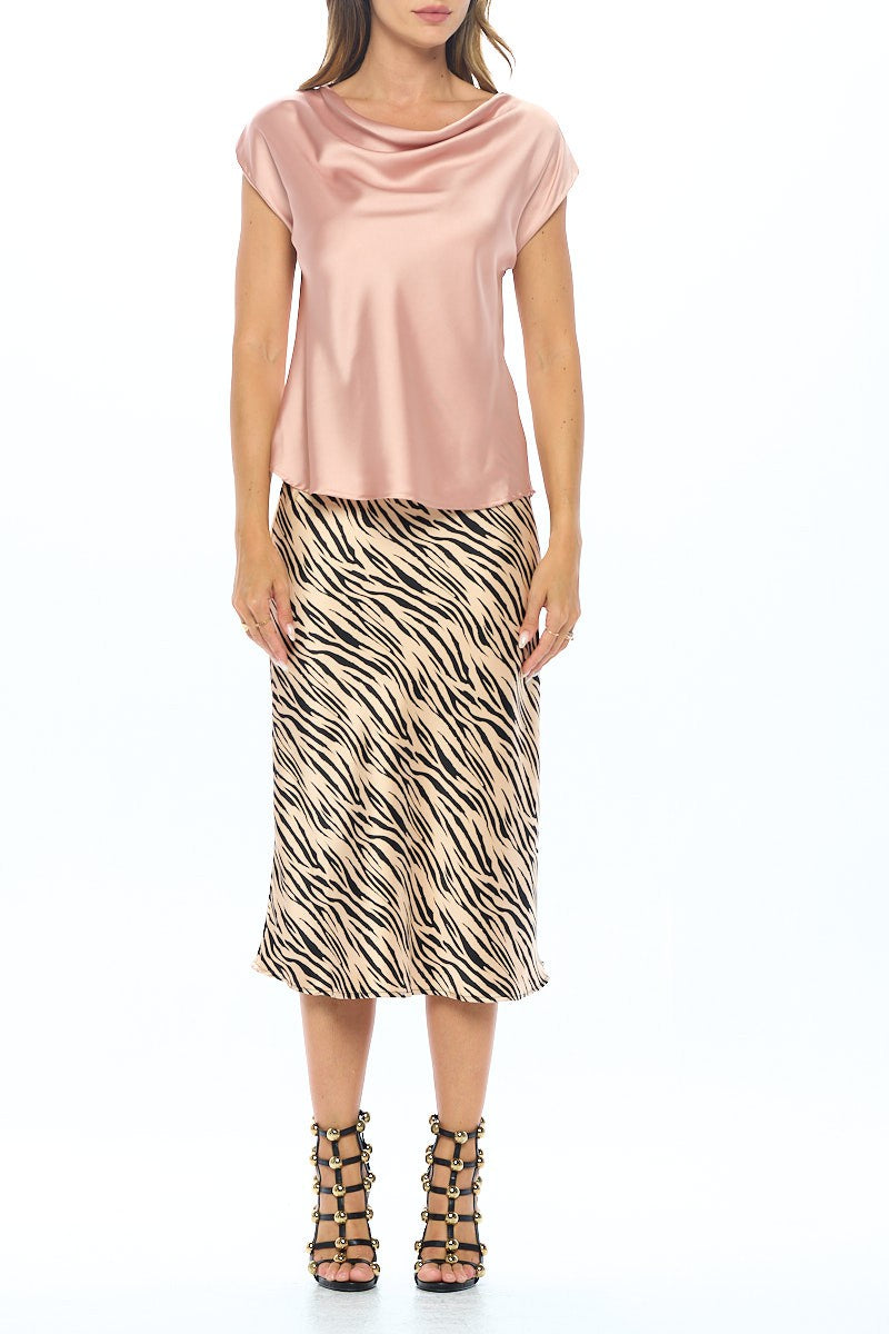 Peach Made In Usa Solid Satin Top With Cowl Neck 2