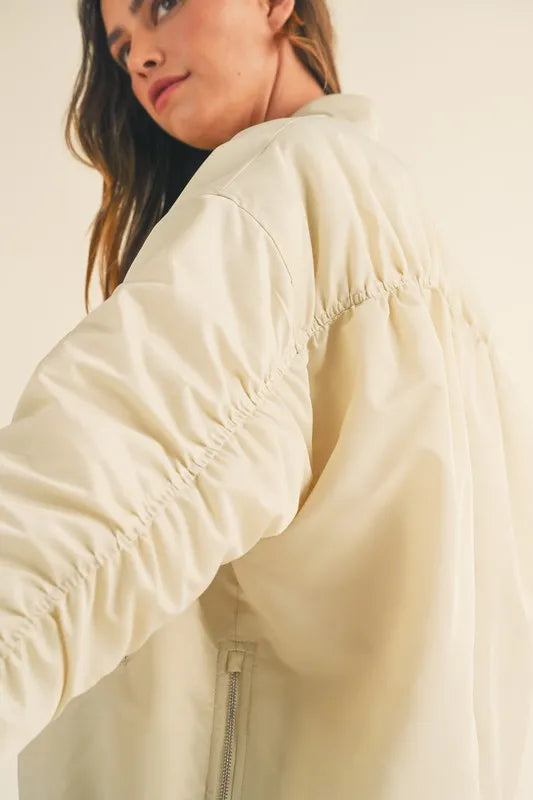 Mable Back Ruched Utiltiy Bomber Jacket