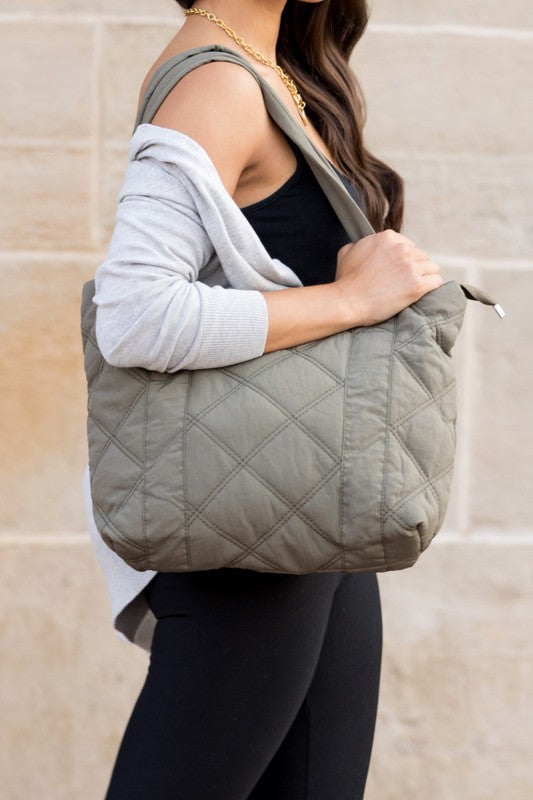 Beige Quilted Tote