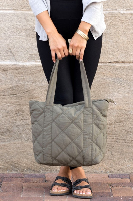 Gray Quilted Tote