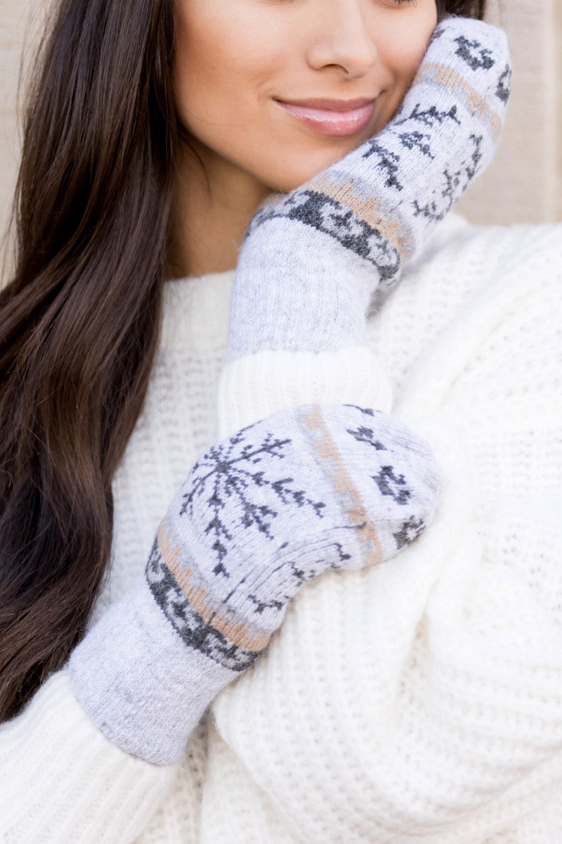 Gray Nordic Snowflake Mittens | Anekay