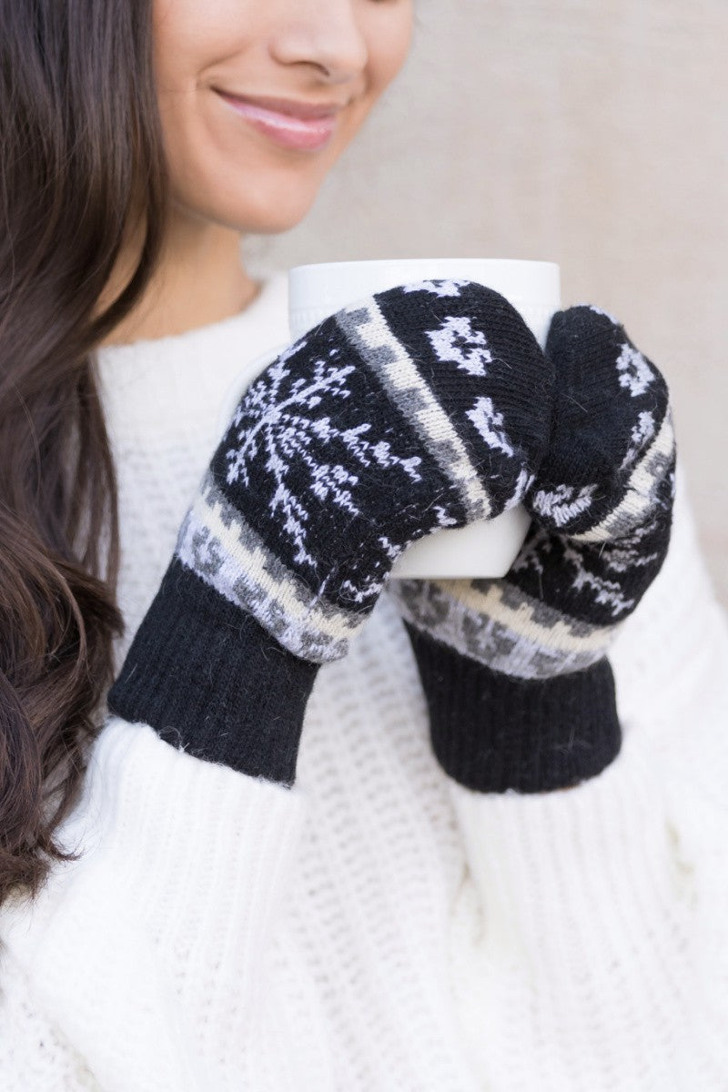 White Nordic Snowflake Mittens | Anekay