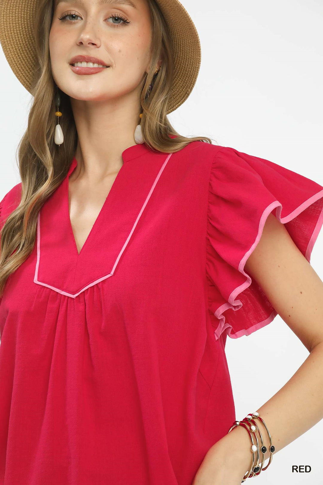 Umgee Contrast Trim Babydoll Blouse 1