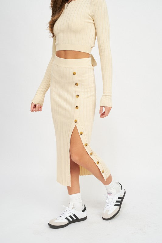Midi Skirt Wtih Side Button Detail