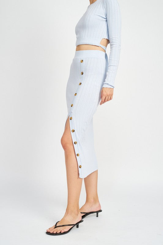 Midi Skirt Wtih Side Button Detail